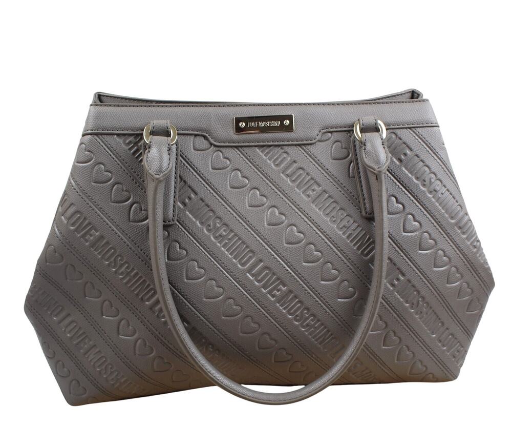 Love Moschino Bag Embossed Logo Heart Tote Y2K Gray Red Shoulder Designer